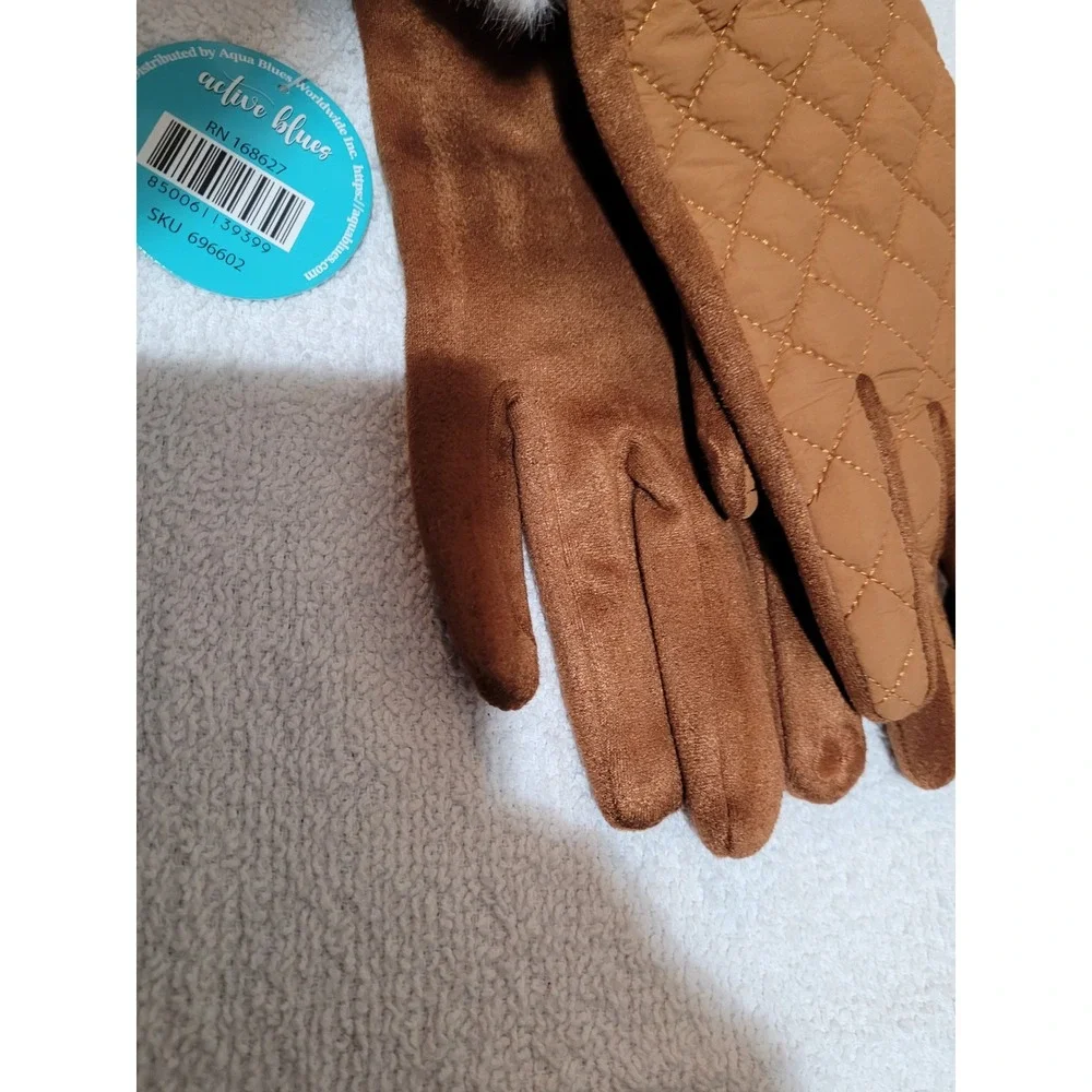 NWT Active Blues Fashion Gloves Womens L Tan  Quilted Faux Fur Touchscreen Tech